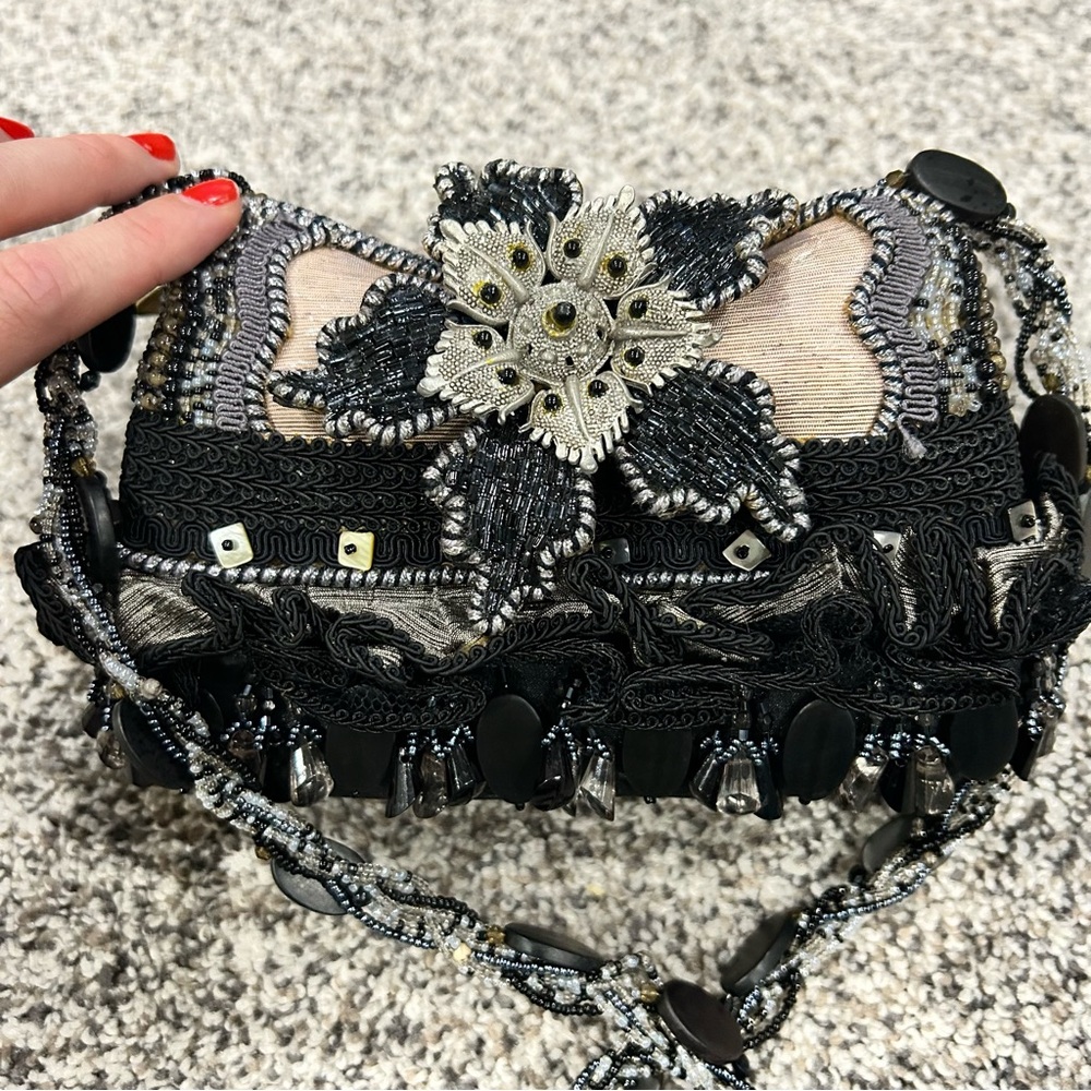 Mary Frances Dark Multi-Toned Vintage Beaded Floral Evening Clutch Rare - Picture 2 of 11